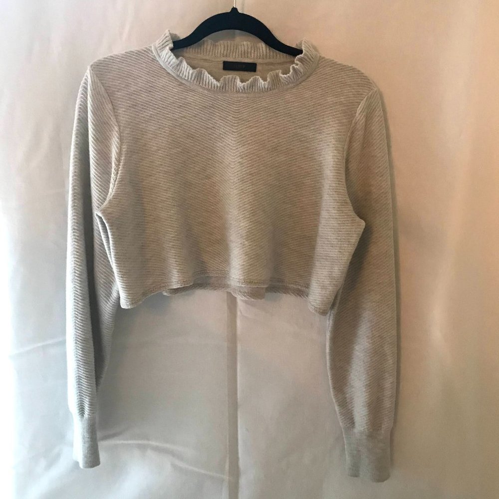 J Crew Light Grey Crop Ruffle Neck Sweater - Picture 2 of 4